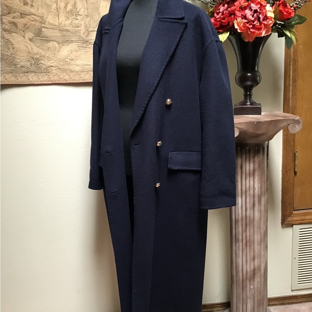 Zara Dark Navy Blue Coat with Gold Accents - Picture 2 of 11